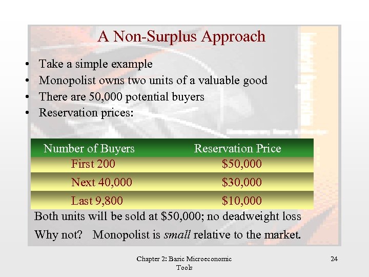 A Non-Surplus Approach • • Take a simple example Monopolist owns two units of