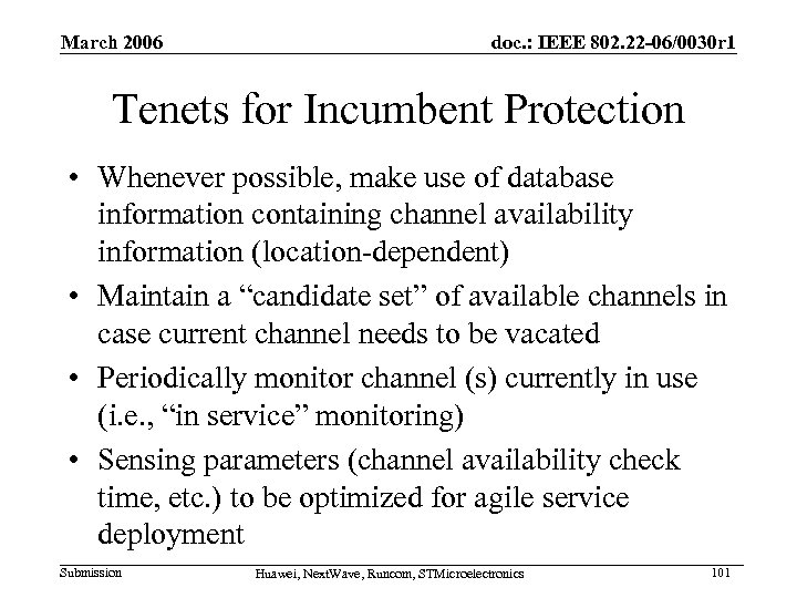 March 2006 doc. : IEEE 802. 22 -06/0030 r 1 Tenets for Incumbent Protection