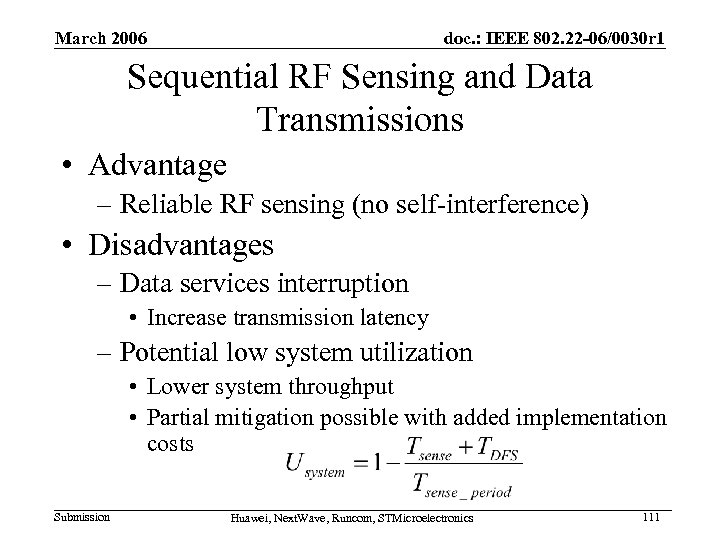 March 2006 doc. : IEEE 802. 22 -06/0030 r 1 Sequential RF Sensing and