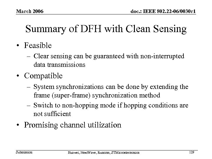 March 2006 doc. : IEEE 802. 22 -06/0030 r 1 Summary of DFH with