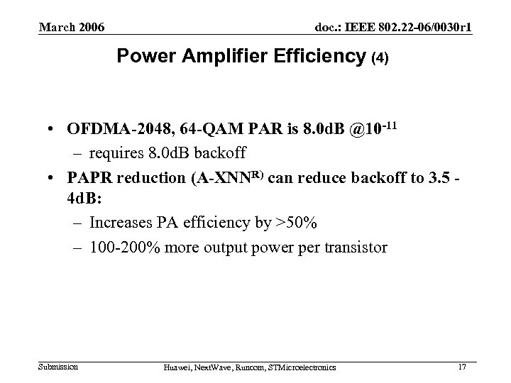 March 2006 doc. : IEEE 802. 22 -06/0030 r 1 Power Amplifier Efficiency (4)