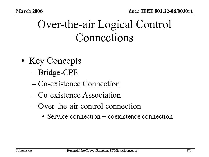 March 2006 doc. : IEEE 802. 22 -06/0030 r 1 Over-the-air Logical Control Connections