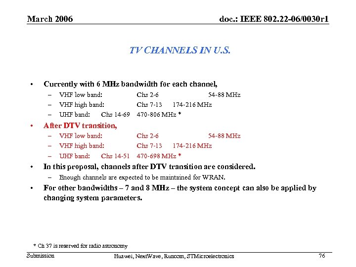 March 2006 doc. : IEEE 802. 22 -06/0030 r 1 TV CHANNELS IN U.