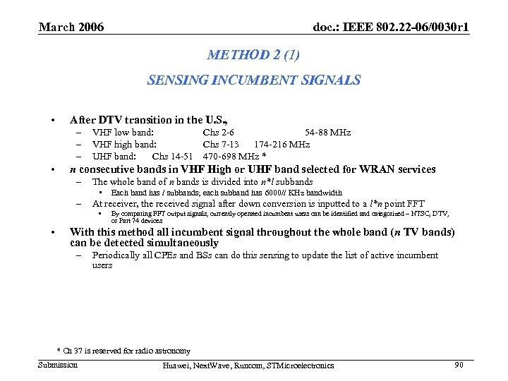 March 2006 doc. : IEEE 802. 22 -06/0030 r 1 METHOD 2 (1) SENSING