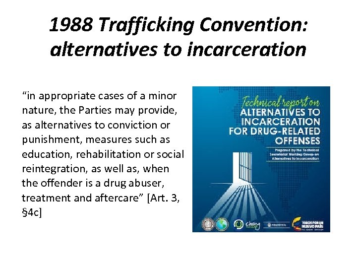 1988 Trafficking Convention: alternatives to incarceration “in appropriate cases of a minor nature, the