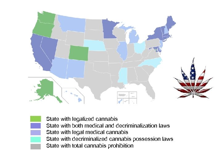  State with legalized cannabis State with both medical and decriminalization laws State with