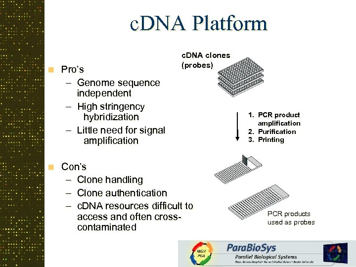 c. DNA Platform n n Pro’s – Genome sequence independent – High stringency hybridization
