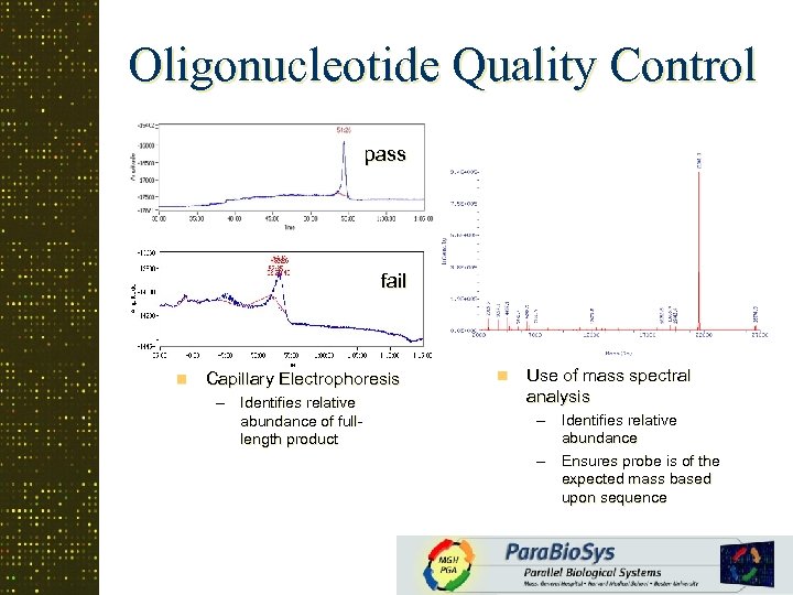 Oligonucleotide Quality Control pass fail n Capillary Electrophoresis – Identifies relative abundance of fulllength