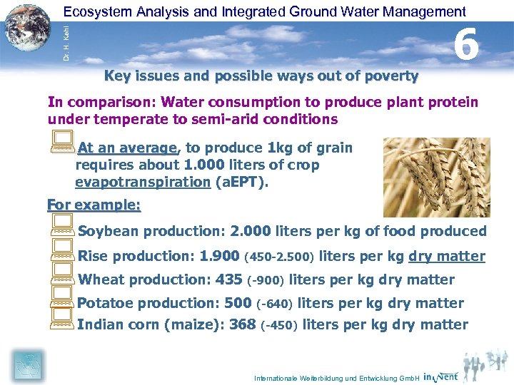 Dr. H. Kehl Ecosystem Analysis and Integrated Ground Water Management Key issues and possible