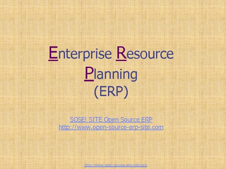 Enterprise Resource Planning (ERP) SOSE! SITE Open Source ERP http: //www. open-source-erp-site. com 