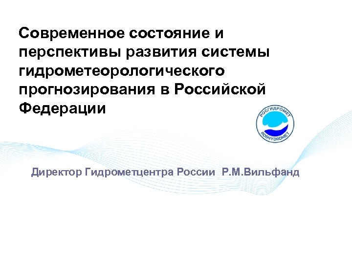 Современное состояние и перспективы развития системы гидрометеорологического прогнозирования в Российской Федерации Директор Гидрометцентра России