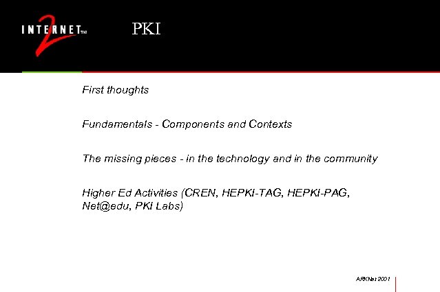 PKI First thoughts Fundamentals - Components and Contexts The missing pieces - in the