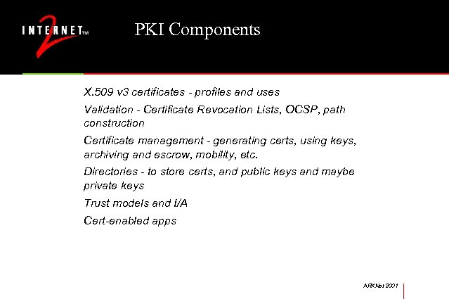 PKI Components X. 509 v 3 certificates - profiles and uses Validation - Certificate