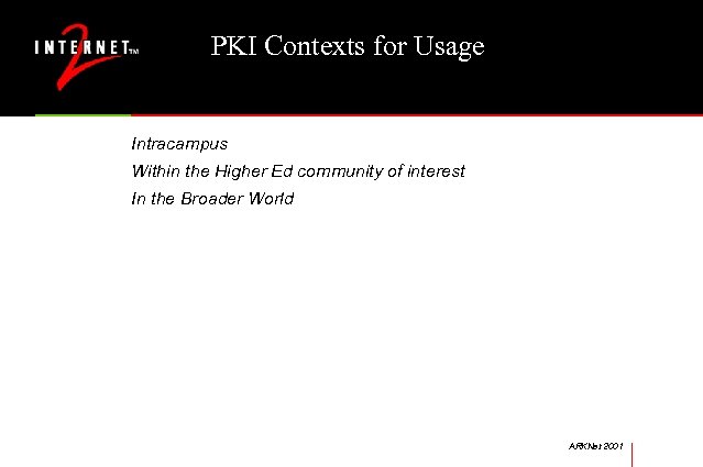 PKI Contexts for Usage Intracampus Within the Higher Ed community of interest In the
