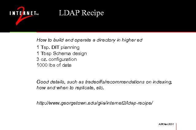 LDAP Recipe How to build and operate a directory in higher ed 1 Tsp.