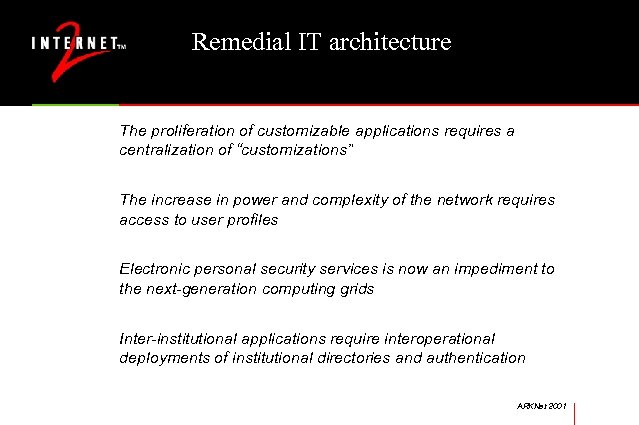 Remedial IT architecture The proliferation of customizable applications requires a centralization of “customizations” The