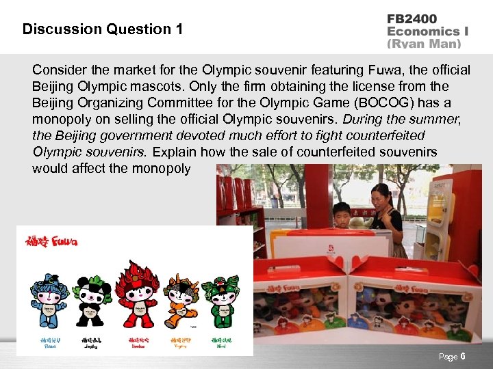 Discussion Question 1 Consider the market for the Olympic souvenir featuring Fuwa, the official