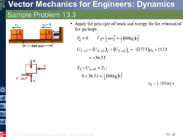 Tenth Edition Vector Mechanics for Engineers: Dynamics Sample Problem 13. 3 • Apply the