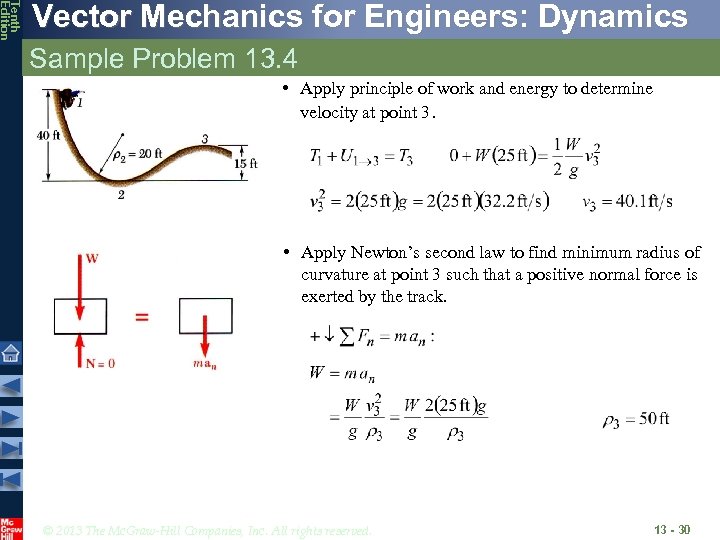 Tenth Edition Vector Mechanics for Engineers: Dynamics Sample Problem 13. 4 • Apply principle