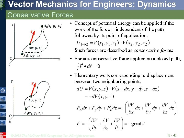 Tenth Edition Vector Mechanics for Engineers: Dynamics Conservative Forces • Concept of potential energy