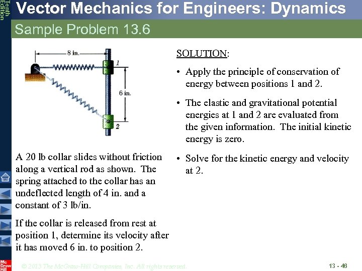 Tenth Edition Vector Mechanics for Engineers: Dynamics Sample Problem 13. 6 SOLUTION: • Apply