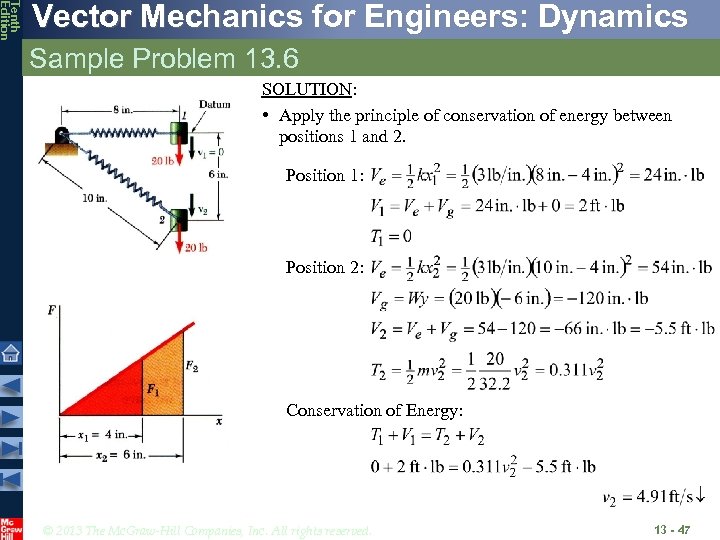 Tenth Edition Vector Mechanics for Engineers: Dynamics Sample Problem 13. 6 SOLUTION: • Apply