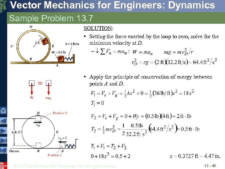 Tenth Edition Vector Mechanics for Engineers: Dynamics Sample Problem 13. 7 SOLUTION: • Setting