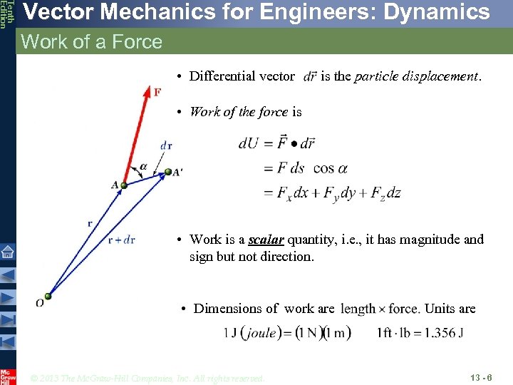 Tenth Edition Vector Mechanics for Engineers: Dynamics Work of a Force • Differential vector