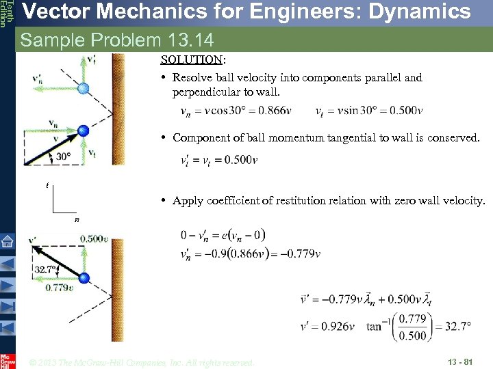 Tenth Edition Vector Mechanics for Engineers: Dynamics Sample Problem 13. 14 SOLUTION: • Resolve