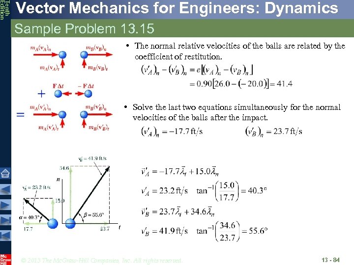 Tenth Edition Vector Mechanics for Engineers: Dynamics Sample Problem 13. 15 • The normal