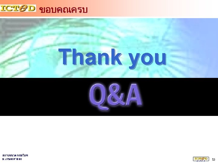 ขอบคณครบ Thank you สถาบนนวตกรรมไอท ม. เกษตรศาสตร 53 