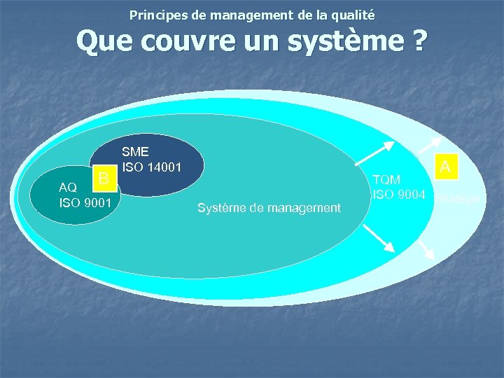 Principes de management de la qualité Que couvre un système ? B AQ ISO