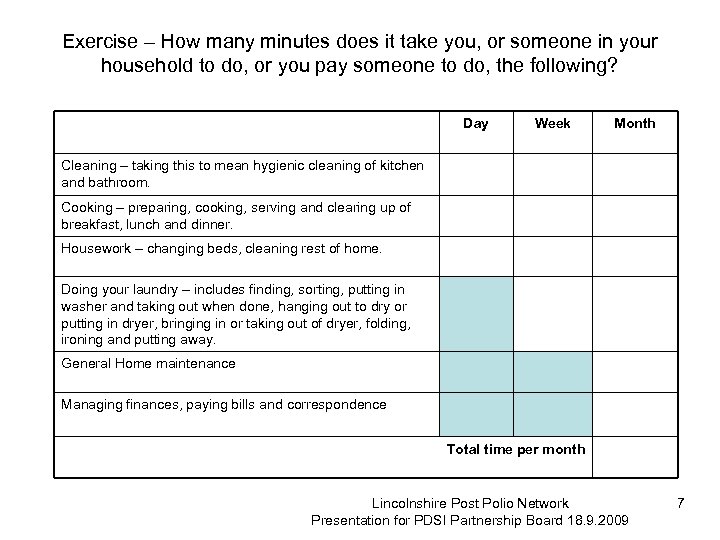 Exercise – How many minutes does it take you, or someone in your household