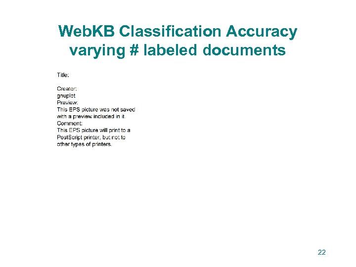 Web. KB Classification Accuracy varying # labeled documents 22 