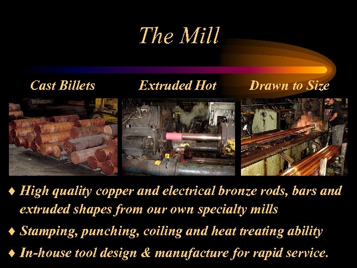 The Mill Cast Billets Extruded Hot Drawn to Size ¨ High quality copper and