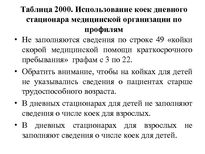  • • Таблица 2000. Использование коек дневного стационара медицинской организации по профилям Не