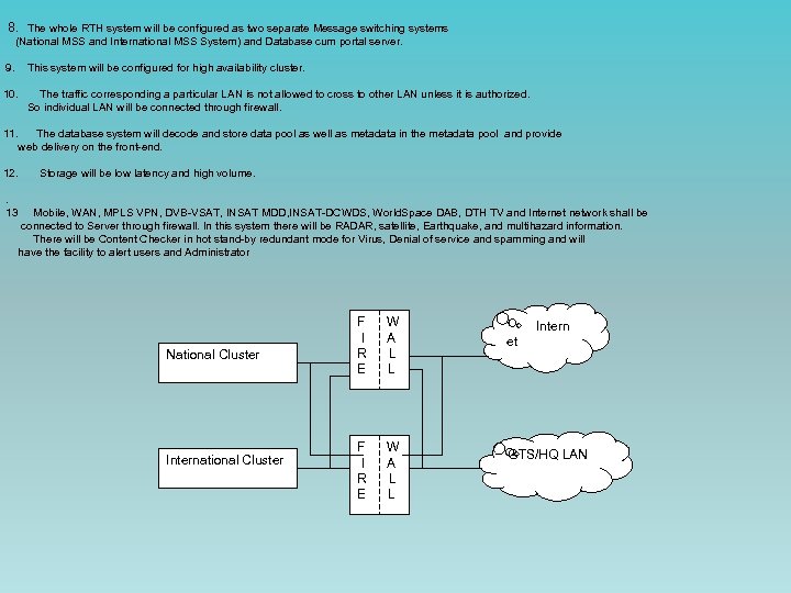 8. The whole RTH system will be configured as two separate Message switching systems