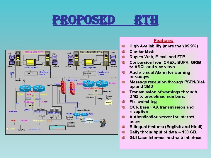 proposed r. Th Features High Availability (more than 99. 9%) Cluster Mode Duplex Web,