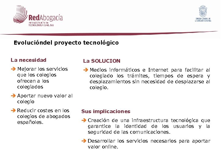 Evolucióndel proyecto tecnológico La necesidad La SOLUCION è Mejorar los servicios que los colegios