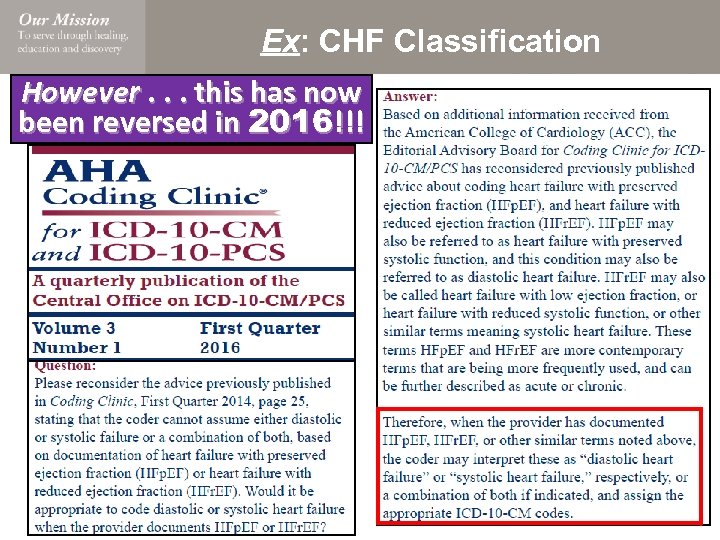 Ex: CHF Classification However. . . this has now been reversed in 2016!!! 