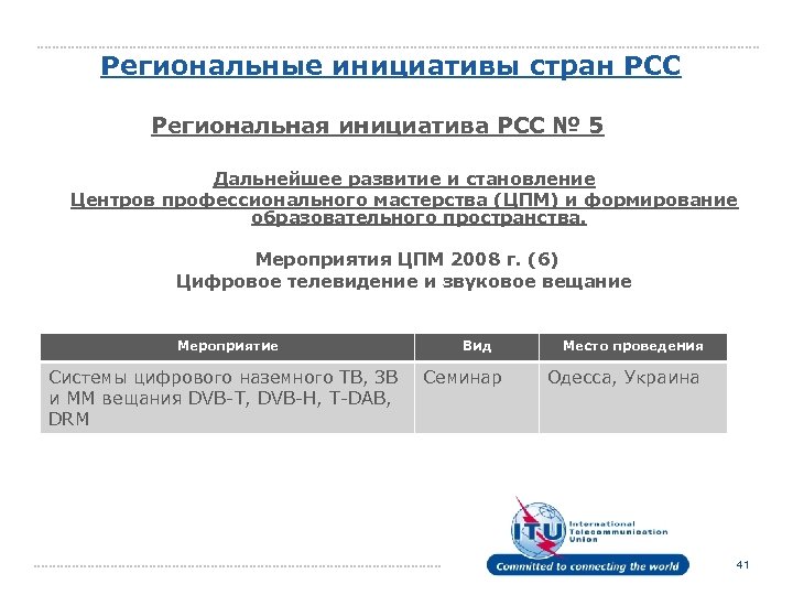 Региональные инициативы стран РСС Региональная инициатива РСС № 5 Дальнейшее развитие и становление Центров