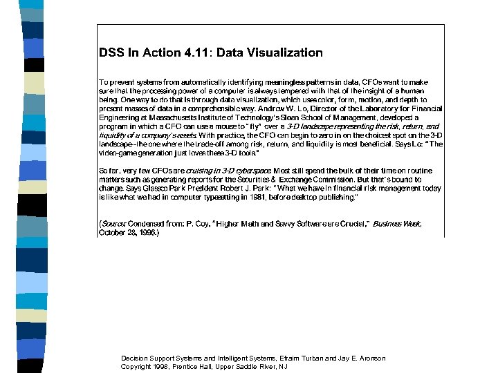 Decision Support Systems and Intelligent Systems, Efraim Turban and Jay E. Aronson Copyright 1998,