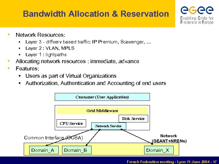 Bandwidth Allocation & Reservation • Network Resources: § § § Layer 3 - diffserv
