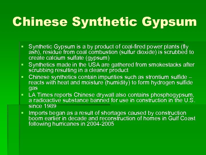 Chinese Synthetic Gypsum § Synthetic Gypsum is a by product of coal-fired power plants