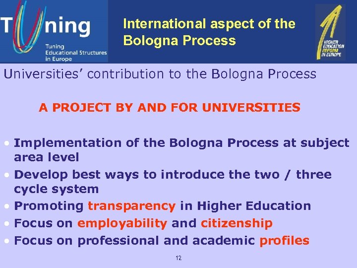 International aspect of the Bologna Process Universities’ contribution to the Bologna Process A PROJECT