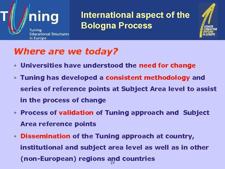 International aspect of the Bologna Process Where are we today? • Universities have understood