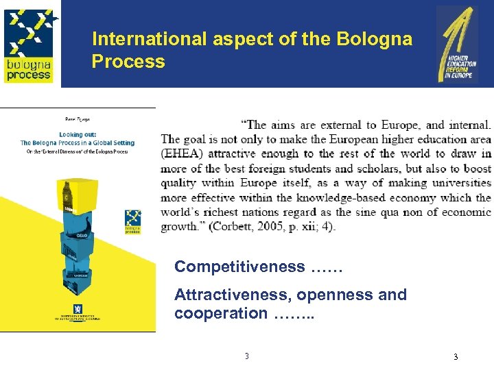 International aspect of the Bologna Process Competitiveness …… Attractiveness, openness and cooperation ……. .