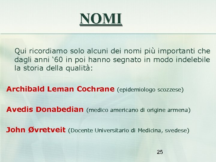 NOMI Qui ricordiamo solo alcuni dei nomi più importanti che dagli anni ‘ 60