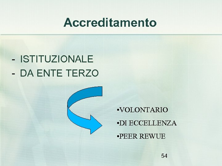 Accreditamento - ISTITUZIONALE - DA ENTE TERZO • VOLONTARIO • DI ECCELLENZA • PEER