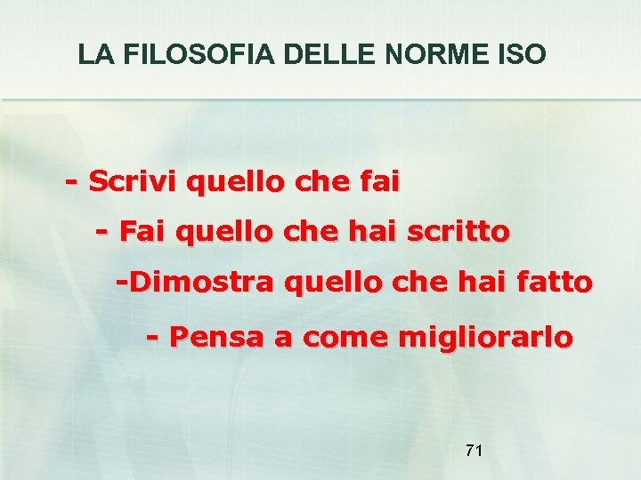 LA FILOSOFIA DELLE NORME ISO - Scrivi quello che fai - Fai quello che